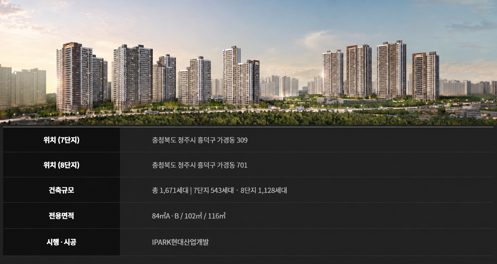 청주 가경 아이파크 7·8단지 조감도와 사업개요 안내